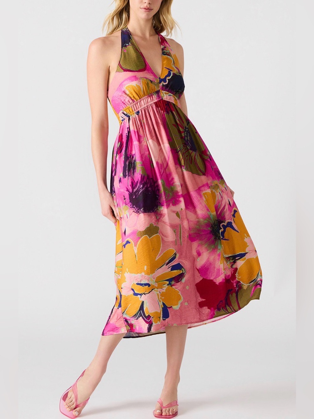 Steve Madden Women's Piper Printed Halter Sleeveless Midi Dress